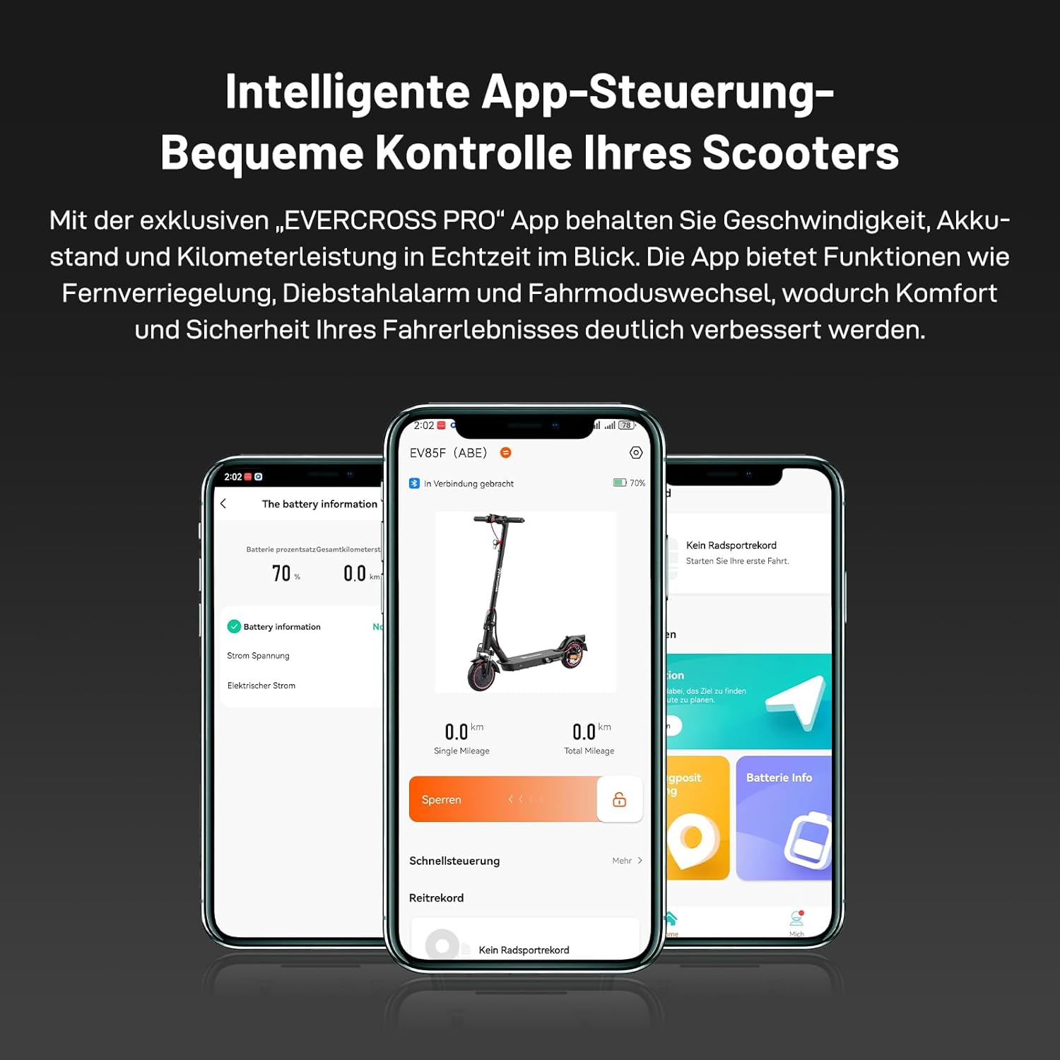 EVERCROSS EV85F/EV10K PRO E-Scooter mit Straßenzulassung (ABE), Faltbarer Elektroroller für Erwachsene mit APP - 400W Motor, 7,8/10,4 AH Batterie, Duales Brems, Zwei Stoßdämpfer – Bild 6