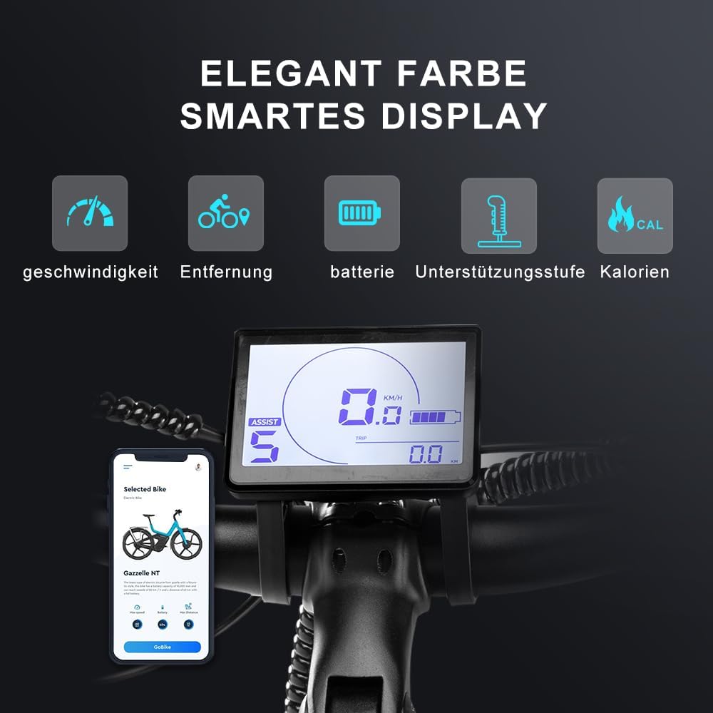 27M204 E-Bike, Electric Bicycle 27.5 Inch Trekking Bike E-City Bike with 36 V 13 Ah Lithium Battery for Long Range up to 100 KM, 250 W Motor, EU-Compliant Folding Bike with App – Bild 2