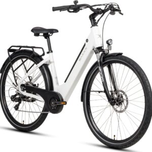 SAXXX E Bike Women’s 28 Inch Low Entry with 36 V 13 Ah Battery, Electric Bicycle Adult with Disc Brake, 7 Speed Derailleur Gear, Pedelec with Suspension Fork, Pannier Rack for Women/Men/Men