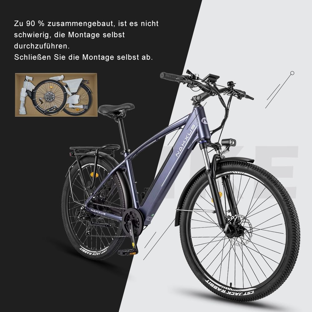 27M204 E-Bike, Electric Bicycle 27.5 Inch Trekking Bike E-City Bike with 36 V 13 Ah Lithium Battery for Long Range up to 100 KM, 250 W Motor, EU-Compliant Folding Bike with App – Bild 3