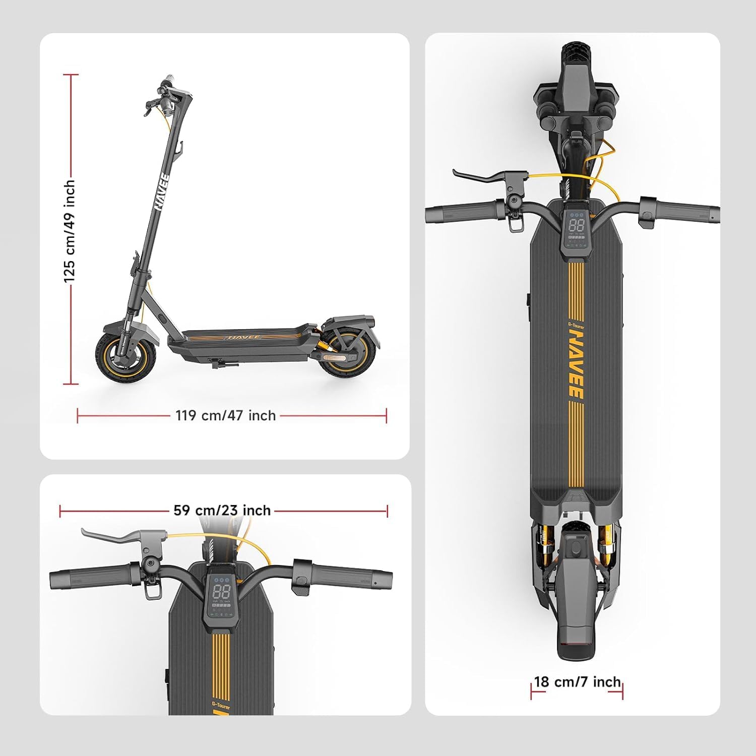 NAVEE GT3 und ST3 Serie E-Scooter 350W-400W, 50 km-75 km Reichweite | Vierfach-Federung | Klappbar (54 cm) mit IPX5,Steigungen 18%-22% – Bild 7
