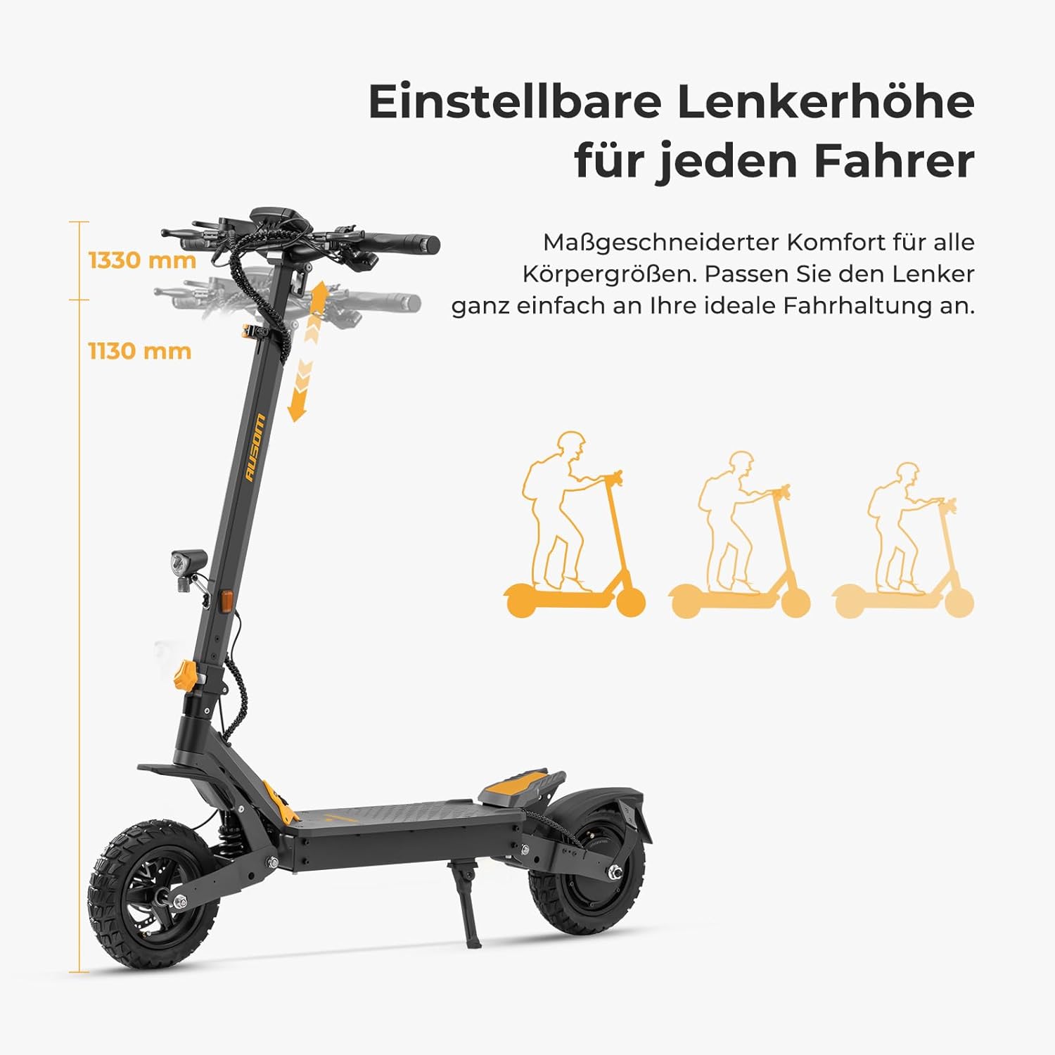 Ausom L1 E-Scooter mit Straßenzulassung (ABE), 70-90km Reichweite, 500W Motor, Max.20 km/h, Faltbarer Offroad Elektroroller für Erwachsene mit Duale Schwingarmdämpfer, Dual-Disc-Bremsen – Bild 8