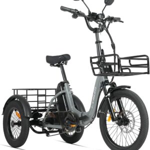 cysum AG1 PRO E-Bike Tricycle for Adults, 16 Inch Foldable Electric Tricycle for Men and Women, 3 Wheel Electric Bicycle with 48 V 20 Ah Lithium Battery, 80 Nm Torque, Speed Differential