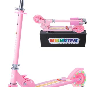 Roller Kinder 2 Räder, Klappbar Kinderroller für Mädchen Jungen, Tretroller mit LED Leuchtende Räder, 3 Höhenverstellbare, Ständer, Scooter for Kinder ab 3-12 Jahre