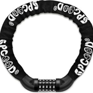 SPGOOD Bicycle Lock with Numbers and High Security Level, Bicycle Chain Lock, Number Code Combination Lock, Hardened Steel Chain Links, 14 Colours