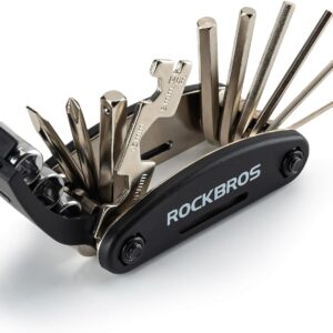 ROCKBROS Bicycle Multitool 16-in-1 – Foldable Bicycle Repair Kit Made of Steel, Compact & Lightweight, Black, 1 Set