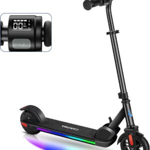 Caroma E Scooter für Kinder Alter 6-14, 150W/180W Motor, 16 km/h, 80 mins Fahrzeit, einstellbare Geschwindigkeit und Höhe, Bunte Lichter, LED-Anzeige, Faltbarer Kinder Elektroroller