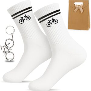 Gift Bicycle Lover Set – Road Bike Socks with Bicycle Motif & Key Ring & Gift Bags – Funny Socks, Perfect Bicycle Gift, Bicycle Accessories, for Sports Socks & Tennis Socks