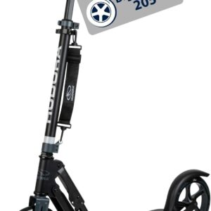 HUDORA BigWheel 205 Scooter – Sturdy Aluminium Scooter – Height Adjustable & Foldable City Scooter with Stand – Sporty Children’s & Adult Scooter for up to 100 kg