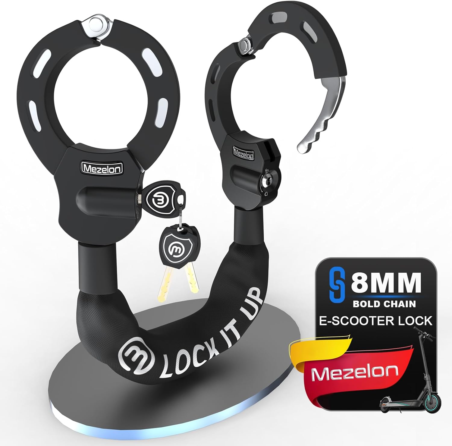 Mezelon E Scooter Lock 8 mm | Bicycle Lock | High Security Locks | Handcuff Lock | Heavy Duty Locks for E Scooter/Bicycle/E-Bike/Motorcycle