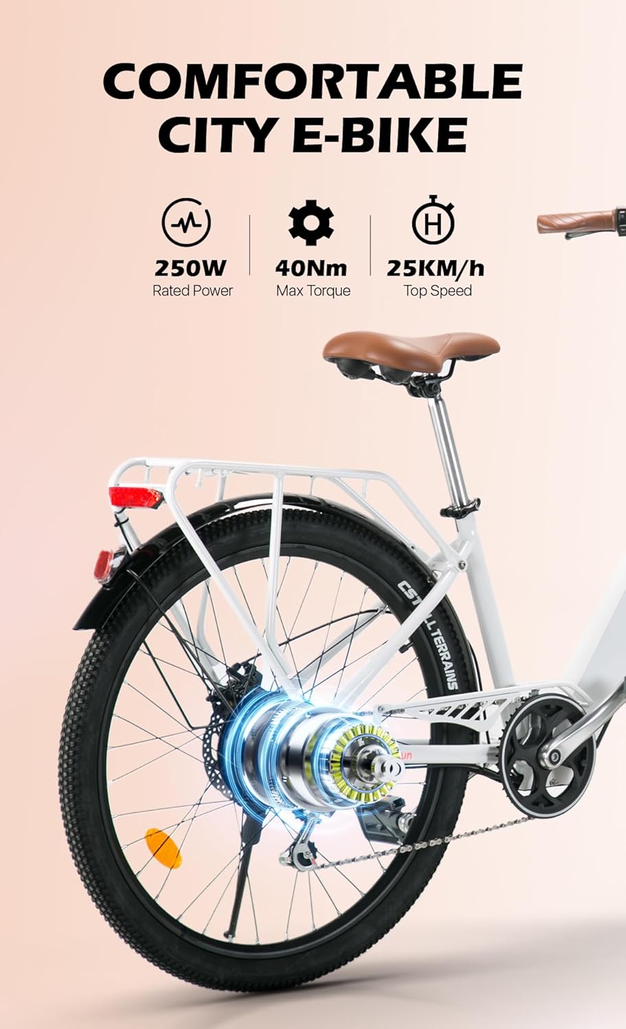 cysum Cityrun Women's 26 Inch Electric Bike Electric Bike Electric Bike Adult 250W Motor 25KM/H Lithium Battery 36V 360WH Range 80km – Bild 5