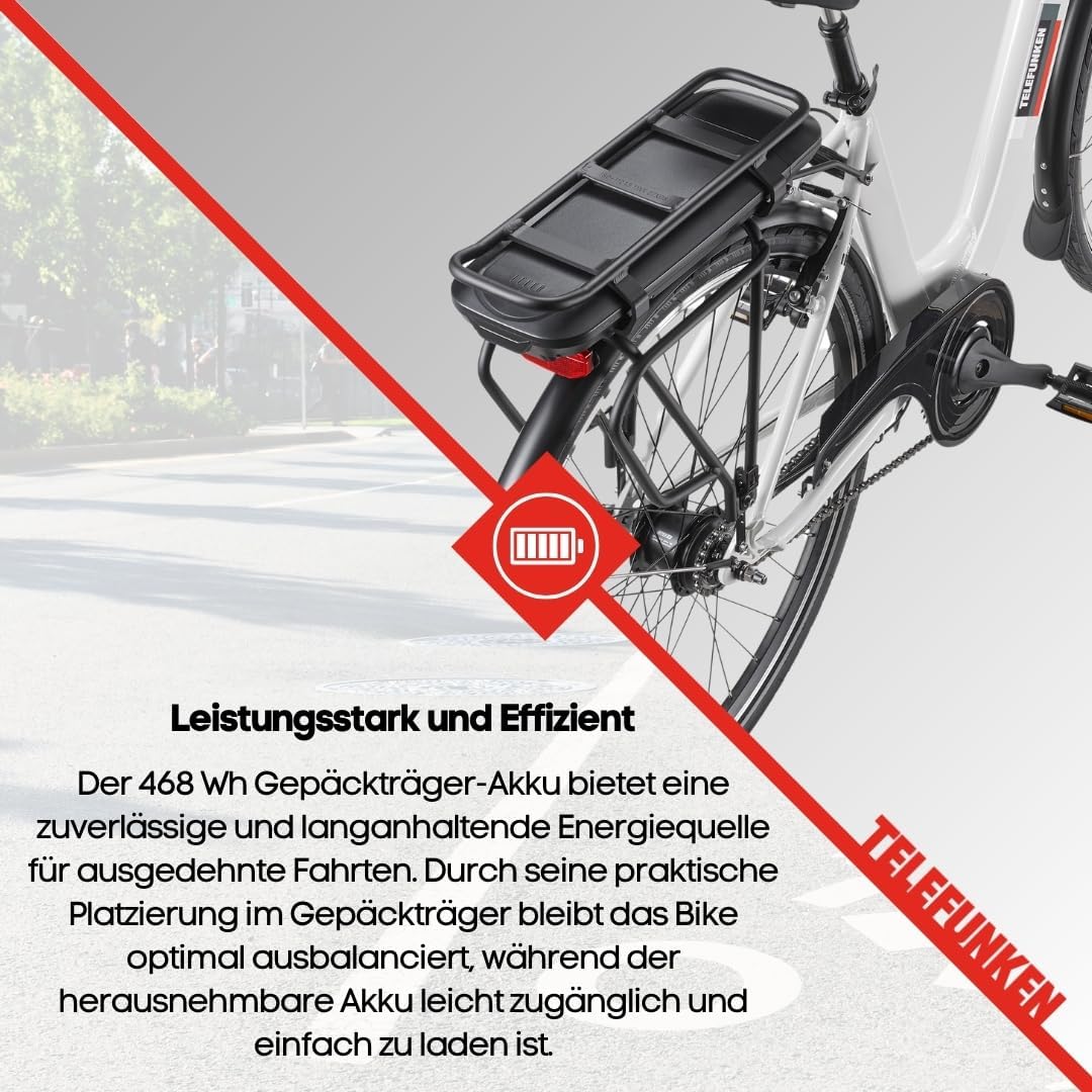 TELEFUNKEN E-Bike 28 Zoll Fahrrad für Damen & Herren | Pedelec Citybike mit 7-Gang Nabenschaltung | Elektrofahrrad 250 W Frontmotor | 468 Wh Li-Ion Akku | EBike Multitalent RC845 – Bild 8