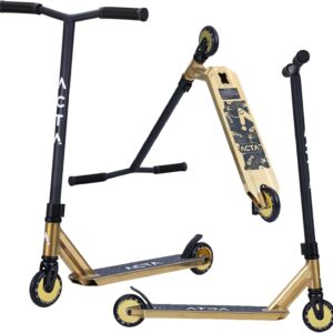 ACTA Stunt Scooter– Modell KSP – Neochrom/Gold – Erwachsene & Kinder ab 8 Jahren, verstärkter Lenker, HIC-Kompressionssystem, Aluminium-Trittbrett – Tricks im Skatepark & auf der Straße