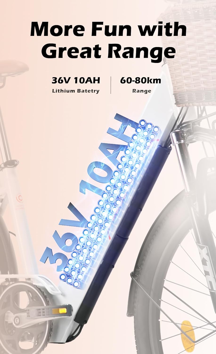 cysum Cityrun Women's 26 Inch Electric Bike Electric Bike Electric Bike Adult 250W Motor 25KM/H Lithium Battery 36V 360WH Range 80km – Bild 4