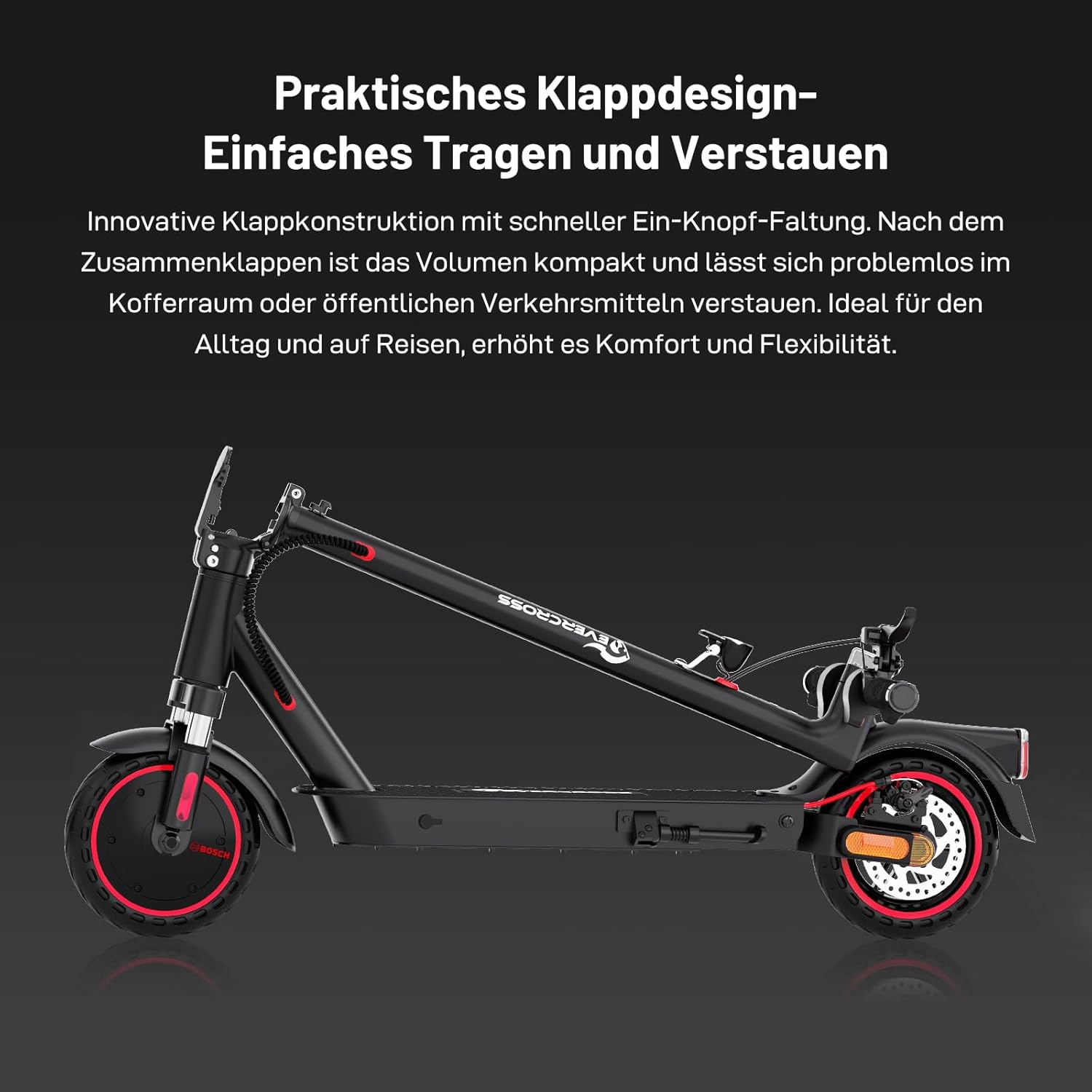 EVERCROSS EV85F/EV10K PRO E-Scooter mit Straßenzulassung (ABE), Faltbarer Elektroroller für Erwachsene mit APP - 400W Motor, 7,8/10,4 AH Batterie, Duales Brems, Zwei Stoßdämpfer – Bild 8