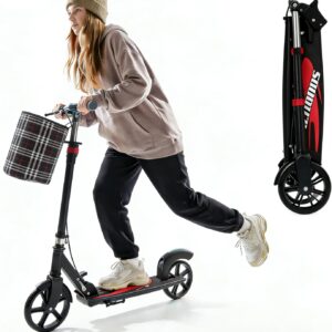 Foldable Scooter, 4-Way Height Adjustable, City Scooter Made of Carbon Steel with Handbrake, 210 mm Wheels and Fabric Bag, Kick Scooter, 150 kg Load Capacity for Children, Teenagers and Adults