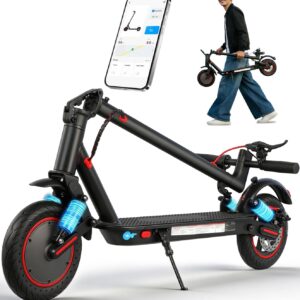 E-Scooter with Road Legal for Adults, 30 km Range, Front & Rear Suspension, Double Brake, 3 Speed Levels, 10 Inch Solid Rubber Tyres, Foldable for City Traffic – App