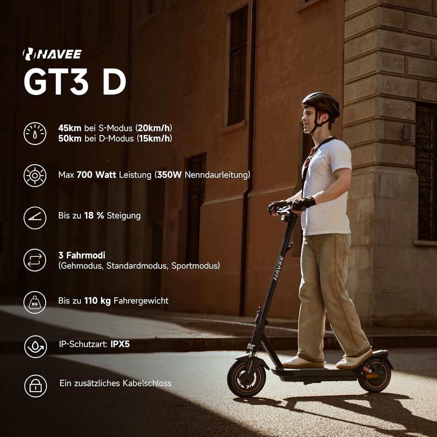 NAVEE GT3 und ST3 Serie E-Scooter 350W-400W, 50 km-75 km Reichweite | Vierfach-Federung | Klappbar (54 cm) mit IPX5,Steigungen 18%-22% – Bild 2