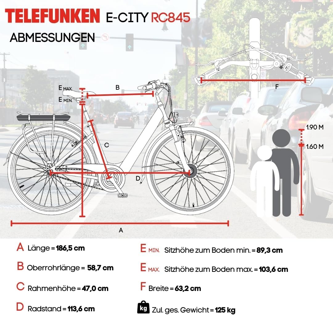 TELEFUNKEN E-Bike 28 Zoll Fahrrad für Damen & Herren | Pedelec Citybike mit 7-Gang Nabenschaltung | Elektrofahrrad 250 W Frontmotor | 468 Wh Li-Ion Akku | EBike Multitalent RC845 – Bild 9
