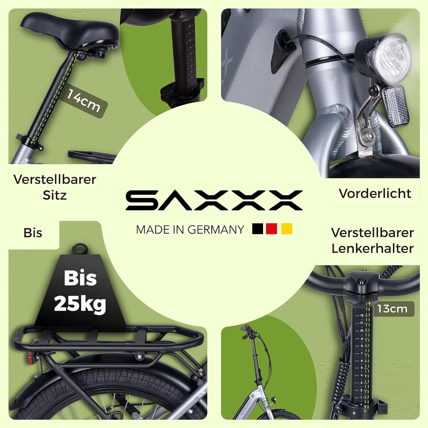 SAXXX Folding E-Bike, E-Bike, 20 Inch with 7 Speed Derailleur Gears, Electric Bicycle Adult with 36 V 11.4 Ah Battery, Disc Brakes, 90 km Long Range, Electric Bicycle 25 km/h for Men and Women – Bild 3
