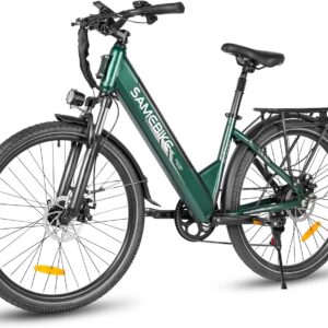 SAMEBIKE 26 Inch E-Bike Men Women with 250 W Motor, 36 V 540 Wh Battery, Electric Bicycles with 7-Speed Gear, LCD Display, Pedelec City Bike, Green