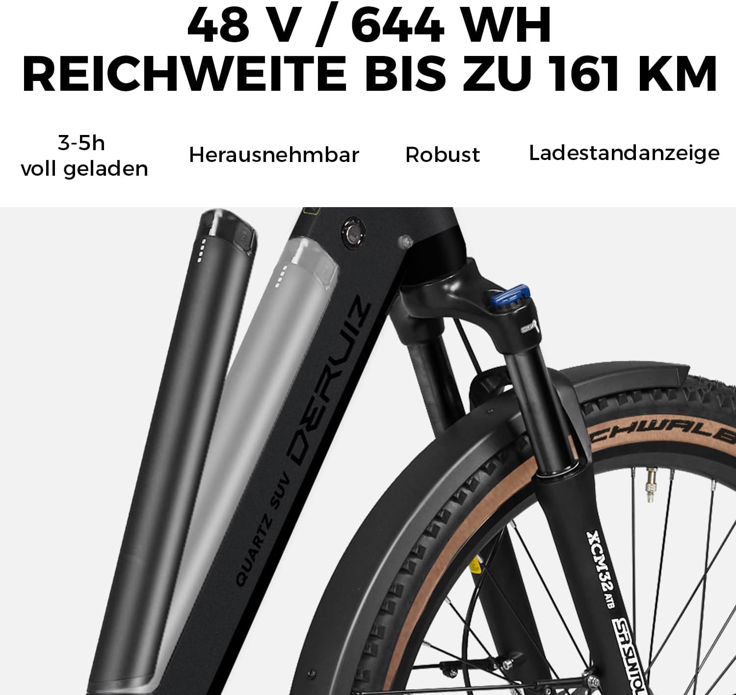 DERUIZ Quartz SUV E-Bike 27.5 Inch E-Mountain Bike with 644Wh Battery, 250W 55Nm Motor, Hydraulic Brakes, 8-Speed Derailleur, RH 46 cm Offroad & City Electric Bicycle for Men and Women, Max 150 km – Bild 4