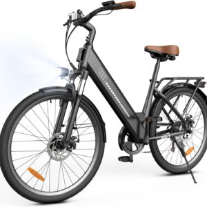 Finbike E Bike for Adults 250 W, 26 Inch City Bike, Electric Bicycle with 55 Miles PAS Range, 25 km/h Electric Bike for Men and Women, 7 Speed Gears, Shock Absorption