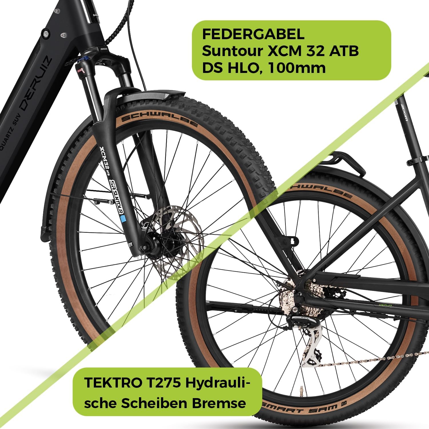 DERUIZ Quartz SUV E-Bike 27.5 Inch E-Mountain Bike with 644Wh Battery, 250W 55Nm Motor, Hydraulic Brakes, 8-Speed Derailleur, RH 46 cm Offroad & City Electric Bicycle for Men and Women, Max 150 km – Bild 6