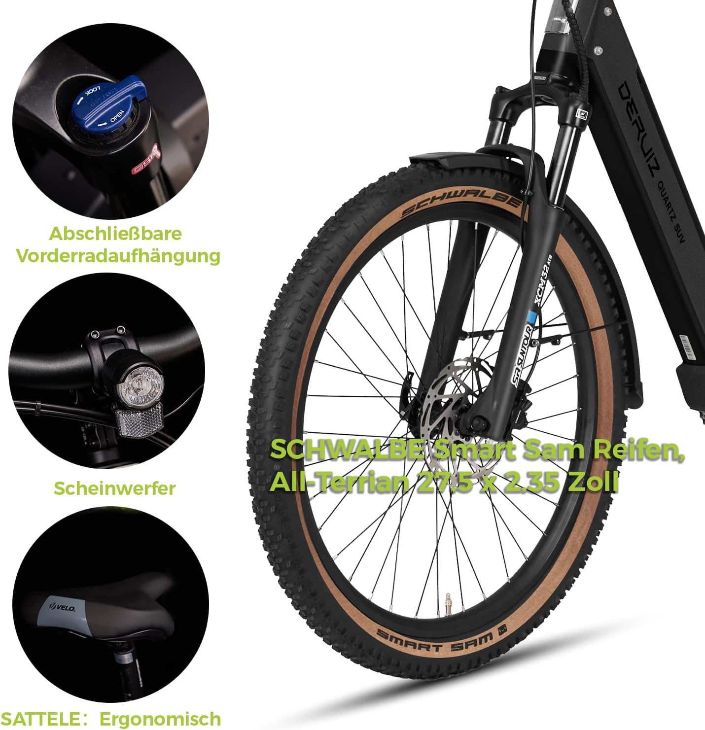 DERUIZ Quartz SUV E-Bike 27.5 Inch E-Mountain Bike with 644Wh Battery, 250W 55Nm Motor, Hydraulic Brakes, 8-Speed Derailleur, RH 46 cm Offroad & City Electric Bicycle for Men and Women, Max 150 km – Bild 5