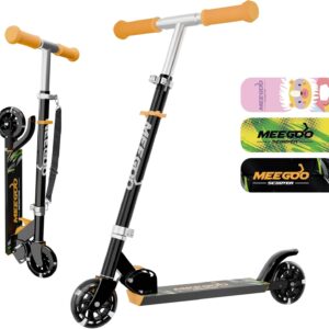 MEE GOO Children’s Aluminium Scooter Foldable City Scooter Height Adjustable Scooter with Handbrake and Bell for Children 8 Years and Adults