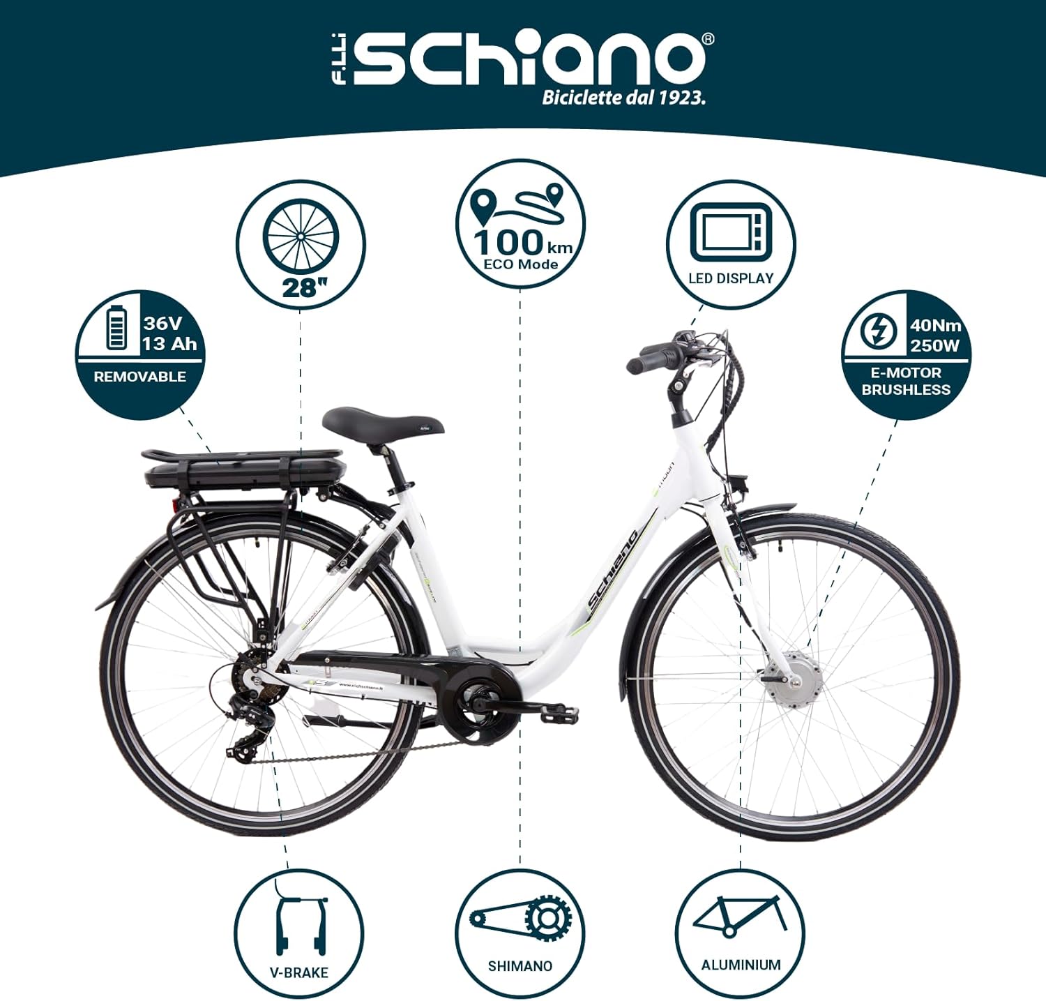 F.LLI Schiano E-Moon, E Bike für die Stadt, 36V 14.5Ah Abnehmbarer Akku, Motor 250W 40Nm, City Ebike für Herren und Damen – Bild 2