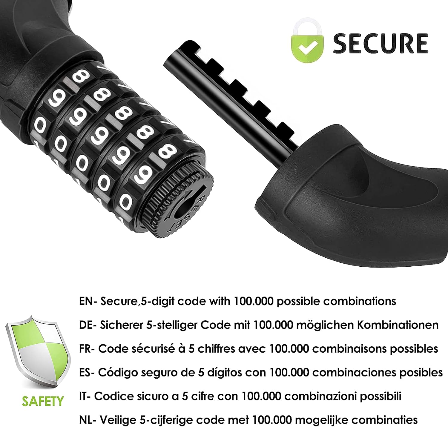 SPGOOD Bicycle Lock with Numbers and High Security Level, Bicycle Chain Lock, Number Code Combination Lock, Hardened Steel Chain Links, 14 Colours – Bild 3