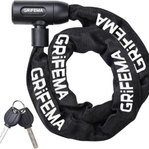 GRIFEMA Bicycle Lock, High Security Anti Theft Bicycle Chain Lock, Hardened Steel Chain Links, 7mm x 1200mm, Black
