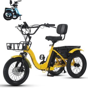 18 E BIK Folding Electric Tricycle for Adults, 3 Wheel Electric Tricycle with Luggage Basket, Wide Tyres for Adults, Foldable, Easy Entry, 30 kg Load Capacity