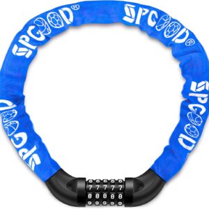SPGOOD Bicycle Lock with Numbers and High Security Level, Bicycle Chain Lock, Number Code Combination Lock, Hardened Steel Chain Links, 14 Colours