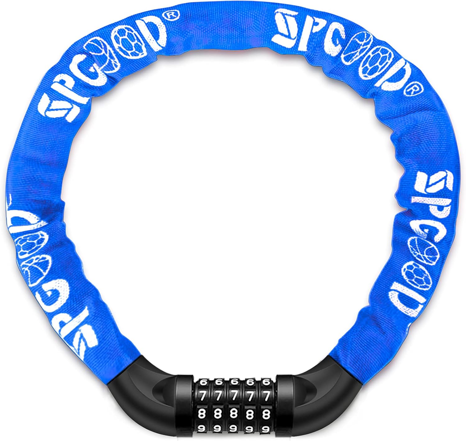 SPGOOD Bicycle Lock with Numbers and High Security Level, Bicycle Chain Lock, Number Code Combination Lock, Hardened Steel Chain Links, 14 Colours