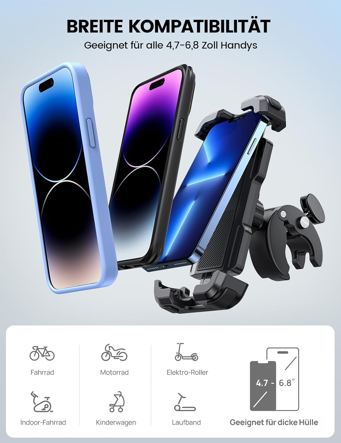 Lamicall Mobile Phone Holder Motorcycle Mobile Phone Holder Bicycle - 2026 Universal 360° Handlebar Holder for iPhone 17 16 15 14 Pro Max Plus, Air, SE, 13 12 Pro Max Mini, 11 Pro Max, Xs, XR, Samsung S26, Smartphone – Bild 5