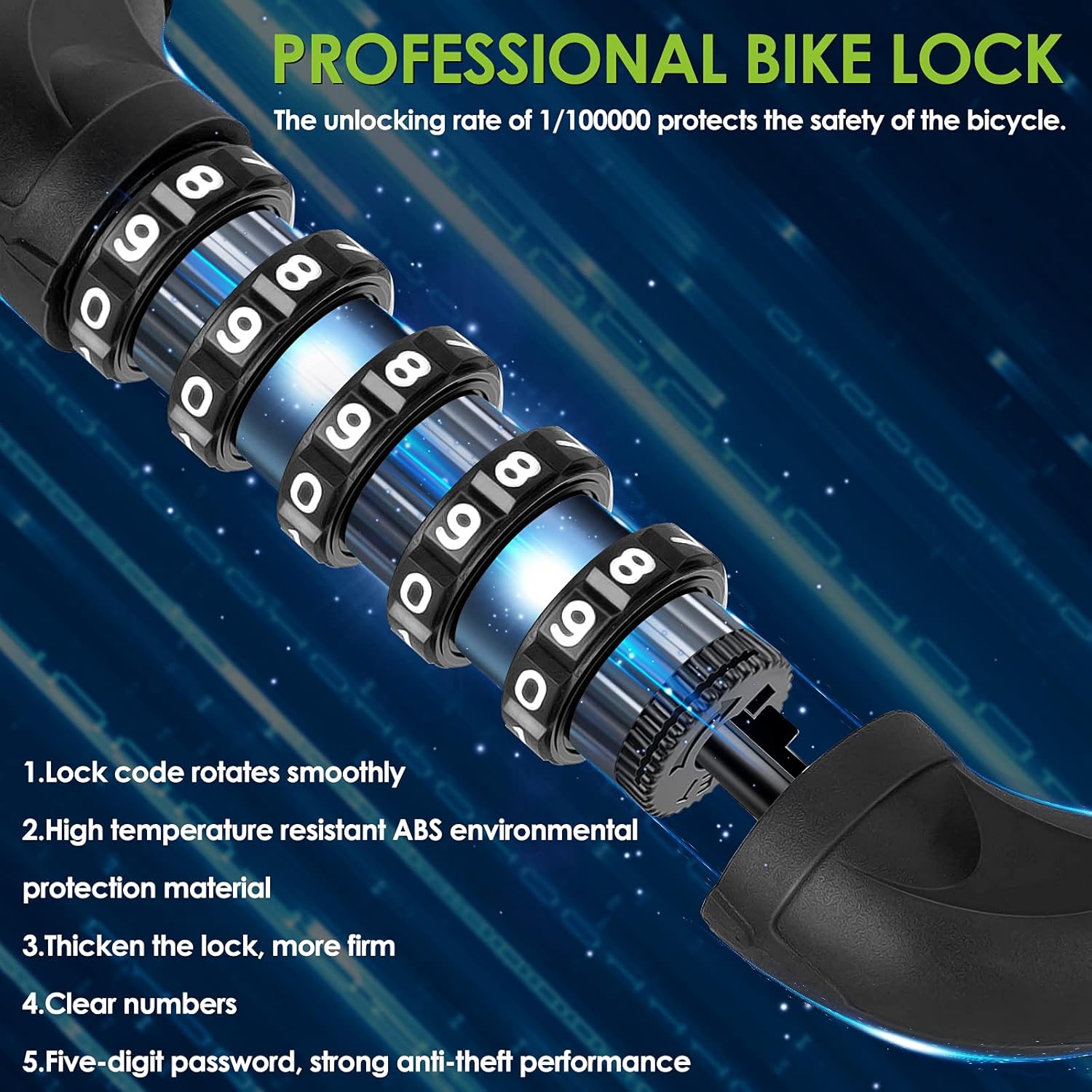 SPGOOD Bicycle Lock with Numbers and High Security Level, Bicycle Chain Lock, Number Code Combination Lock, Hardened Steel Chain Links, 14 Colours – Bild 4