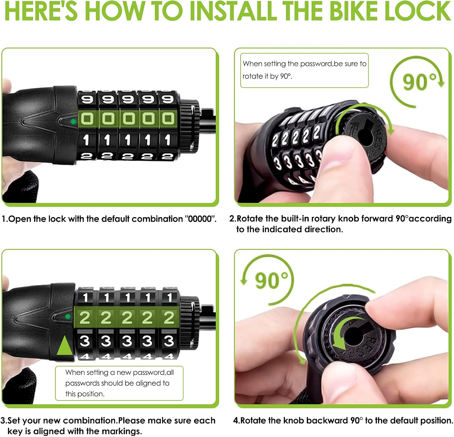 SPGOOD Bicycle Lock with Numbers and High Security Level, Bicycle Chain Lock, Number Code Combination Lock, Hardened Steel Chain Links, 14 Colours – Bild 6