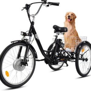 250 W Electric Tricycle for Adults and Seniors, 36 V 15 Ah Battery E-Bike with 50 km Range, Shimano 7-Speed, 24 Inch Tyres, 3 Wheel Bicycle with Basket, up to 180 kg Load Capacity
