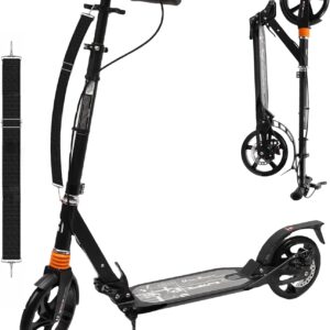 Habib Gruppe Cityroller Adults‘ Non-Electric Aluminium Folding Scooter, 200 mm Large Wheels, Scooter with Double Suspension, Height Adjustable Handbrake, 100 kg Load Capacity from 14 Years