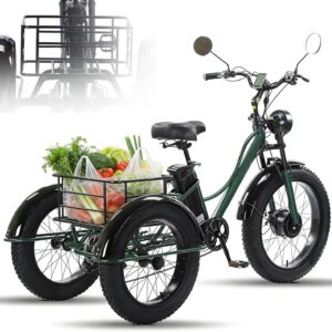 Electric Tricycle for Seniors E Electric 24 Inch Foldable Tricycle 3 Wheel Electric Tricycle for Seniors with Storage Basket Height Adjustable Load Capacity 200 kg for Errands Green