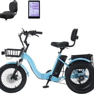 18 E BIK Folding Electric Tricycle for Adults, 3 Wheel Electric Tricycle with Luggage Basket, Wide Tyres for Adults, Foldable, Easy Entry, 30 kg Load Capacity