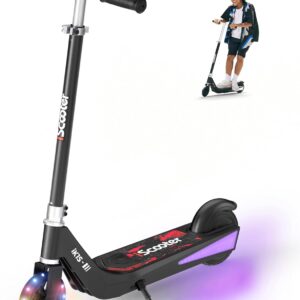 iScooter E Scooter for Children from 6-12/8-14 Years, 2/3 Modes (5-19 km/h), 6.5 Inch Music Foldable Electric Scooter & 3 Adjustable Heights, 5.5 Inch Children’s Electric Scooter with 7-Coloured