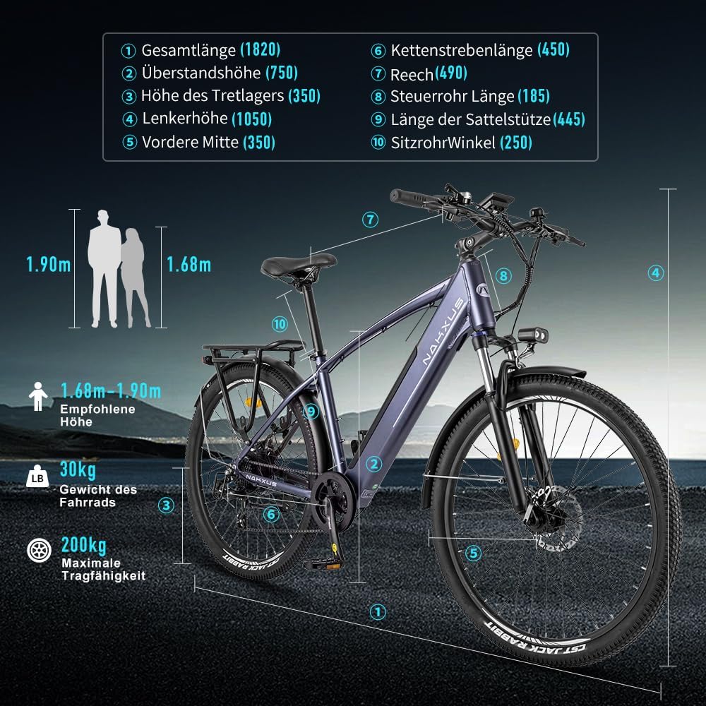 27M204 E-Bike, Electric Bicycle 27.5 Inch Trekking Bike E-City Bike with 36 V 13 Ah Lithium Battery for Long Range up to 100 KM, 250 W Motor, EU-Compliant Folding Bike with App – Bild 6