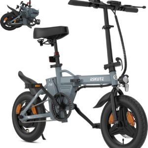 ESKUTE F100 E-Bike Klapprad, 14 Zoll Elektrofahrrad mit USB-Ladeanschluss für Handy, 250W EU-konformes Elektrofahrräder, Integrierter 36V 9Ah Akku, Reichweite bis 25-50KM