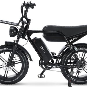 OUXI Pro E-Bike 20 Inch Fatbike Electric Bicycle, Double Battery 2 x 15 Ah up to 100 km, 250 W Motor 60 Nm, Hydraulic Disc Brakes, Full Suspension, Bluetooth Speaker, Front Luggage Rack