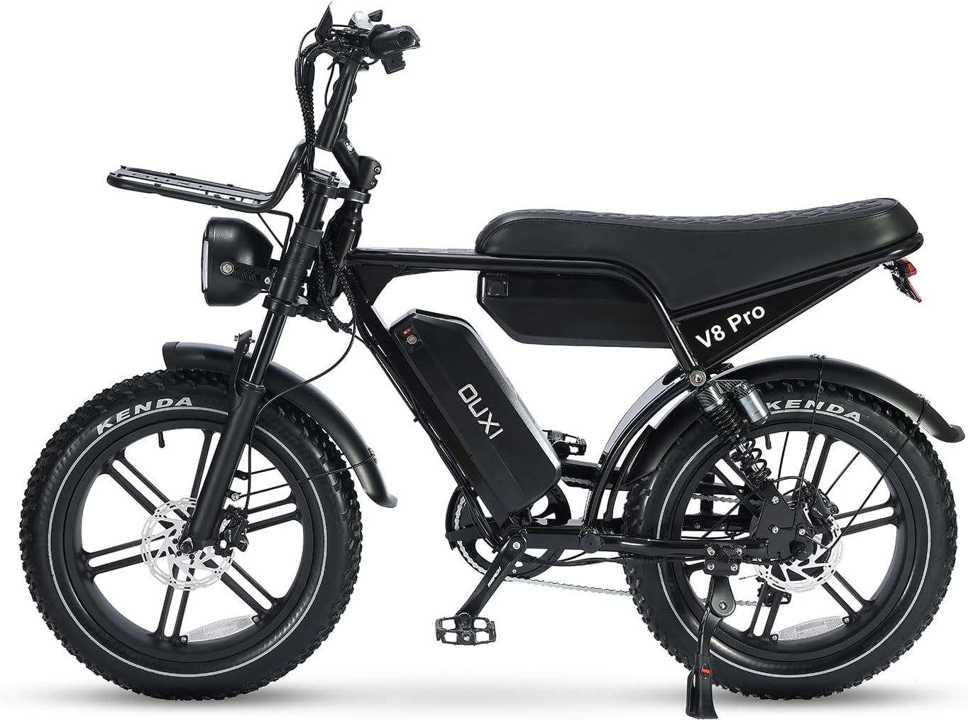 OUXI Pro E-Bike 20 Inch Fatbike Electric Bicycle, Double Battery 2 x 15 Ah up to 100 km, 250 W Motor 60 Nm, Hydraulic Disc Brakes, Full Suspension, Bluetooth Speaker, Front Luggage Rack