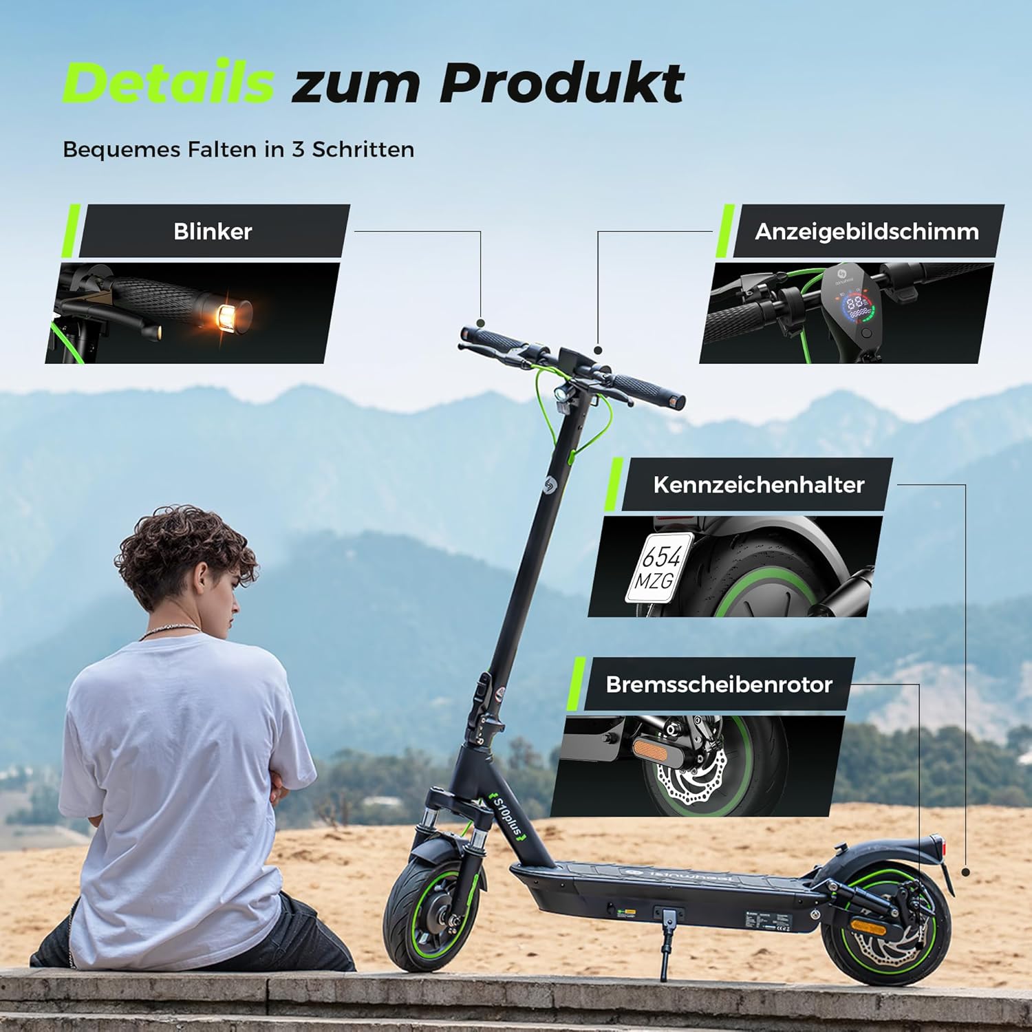 E Scooter with Road Approval, Max 60 km Range, E Scooter with Indicator, 10 Inch Electric Scooter with Damping and App, Foldable Electric Scooter up to 120 kg, 500 W Electric Scooter Adult for Commuting – Bild 4