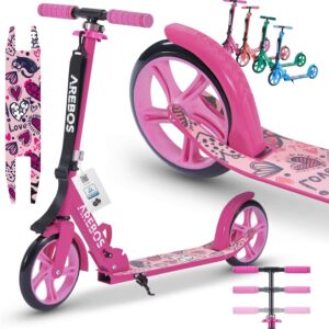 Arebos Cityroller Scooter Height-Adjustable | Foldable | Includes Carry Strap | XXL Wheels | Kick Brake | for Children and Adults | Maximum Load 100 kg | Kick Scooter | Kick Scooter